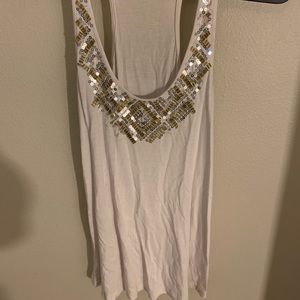 White Sleeveless Blouse with Jewel Beading
